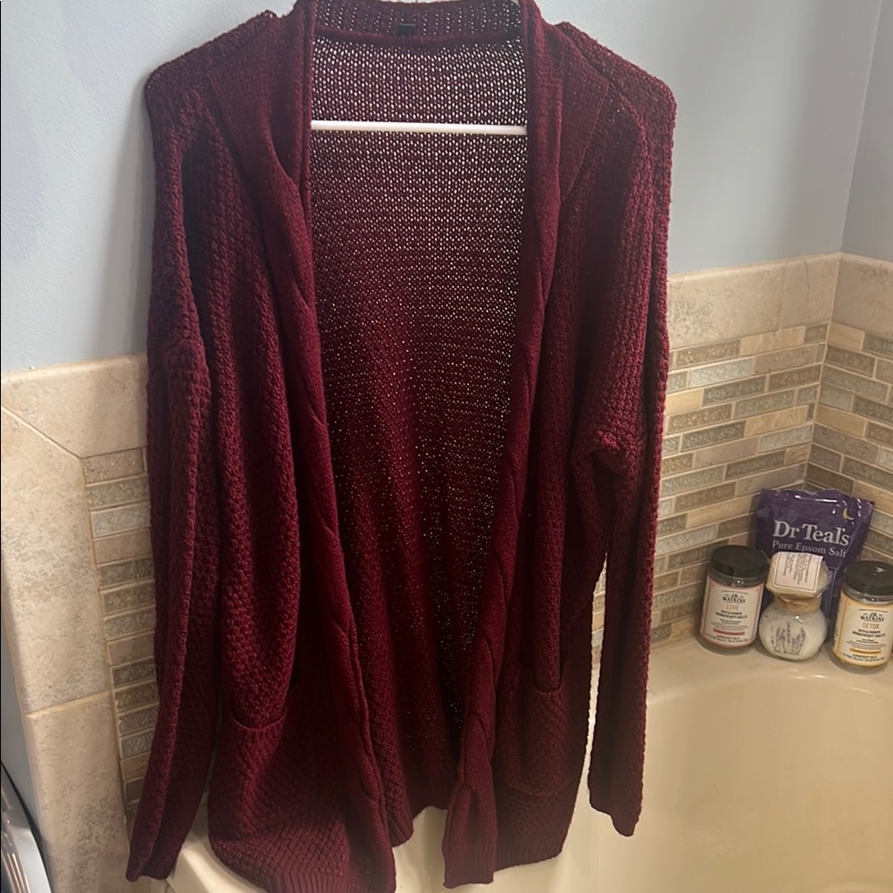 Elegant Red Open Front Cardigan Sweater